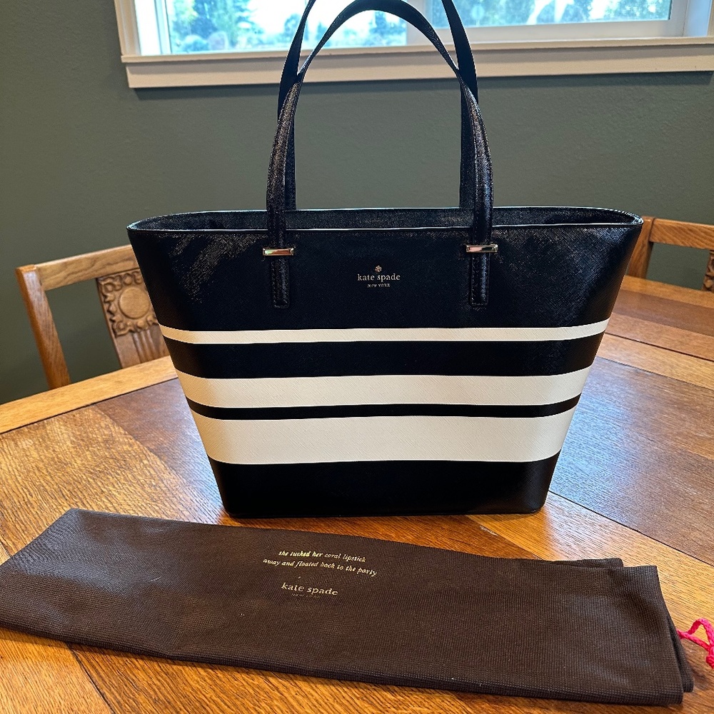 Kate Spade Leather Black and White Striped Purse